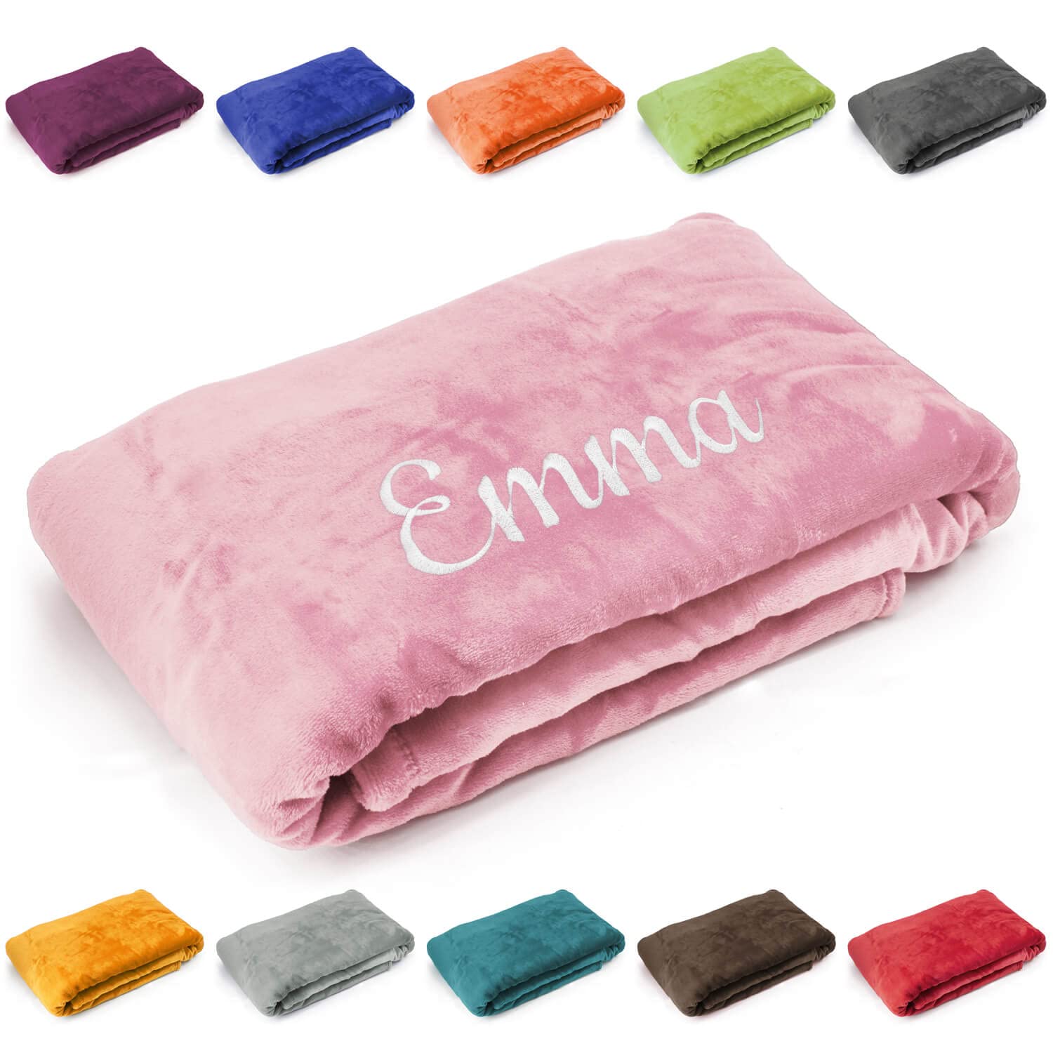 Deitert Kuscheldecke mit Namen oder Wunschtext Bestickt, 200cm x 150cm, extra weiche und gemütliche Sofadecke/Wohndecke, hochwertiges Fleece, personalisiertes Geschenk (Babyrosa)