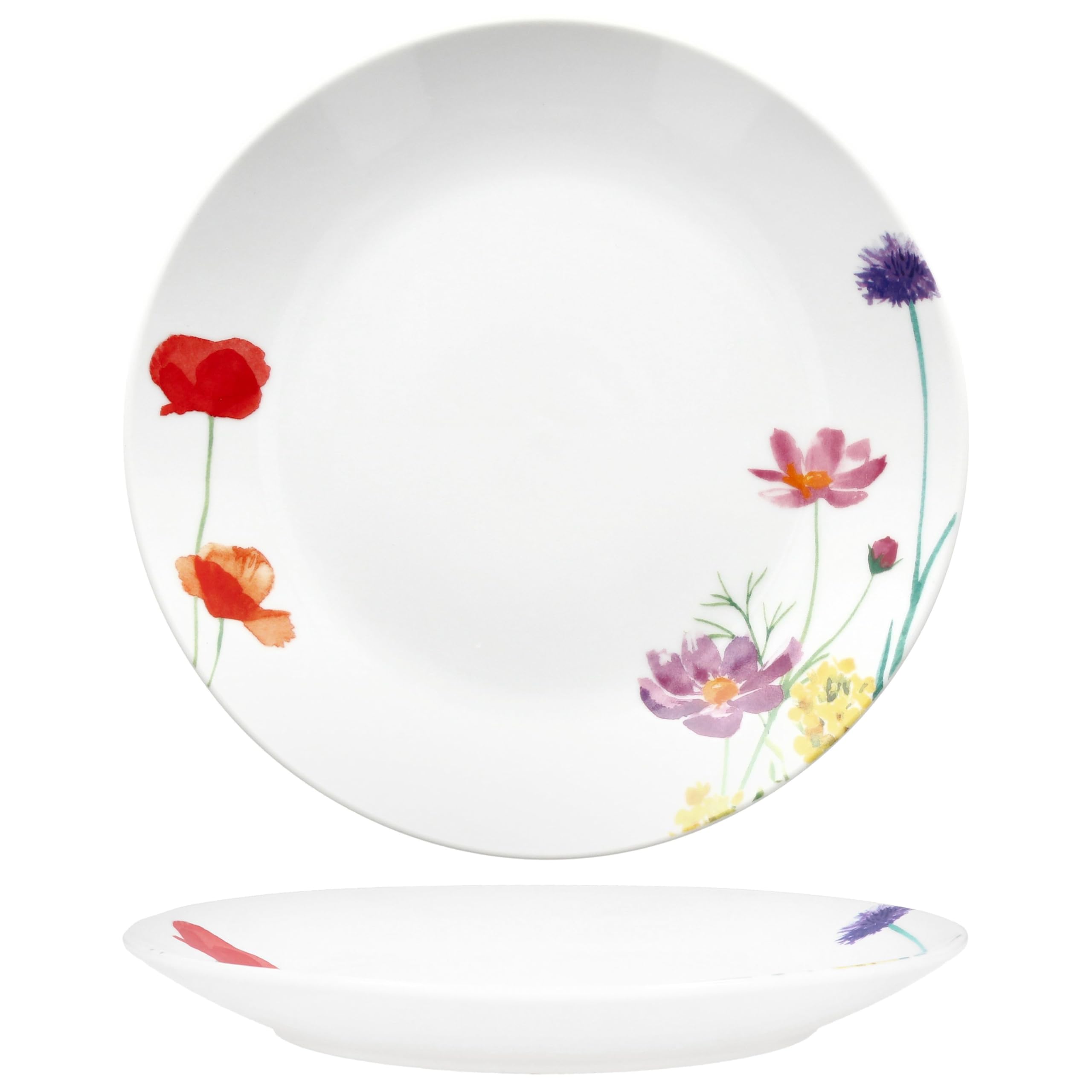 MamboCat Marie 6-częściowy zestaw talerzy na ciasto, porcelanowe talerze śniadaniowe z dekoracją łąki kwiatowej dla 6 osób, małe talerze do sałatek, deserów, przekąsek itp.