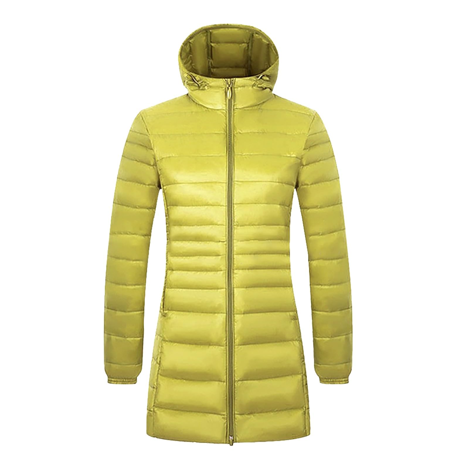 Piumino da donna leggero lungo grandi dimensioni – Piumino da donna caldo con cappuccio giacca trapuntata tinta unita giacca invernale con cerniera giacca mezza stagione con tasche cappotto trapuntato