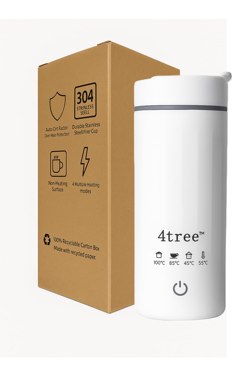 4tree Electric Flask Kettle 500ml | Portable Travel Kettle for Office & Home | Leak Proof Bottle Design | 4 Heating Modes | Food-Grade 304 Stainless Steel | Auto Shut-Off | 300W Compact & Cool Touch-image-8