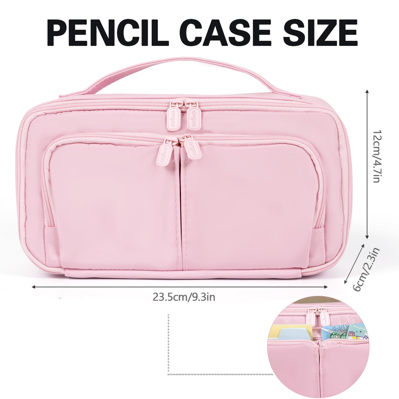 Pencil Case Large Capacity Pencil Cases for Students Kids Girls Boys Portable Double Zipper Pink Pencil Pouch Organizer Bag School Office Aesthetic Supplies for Secondary School Teens Adults Women - Image 3