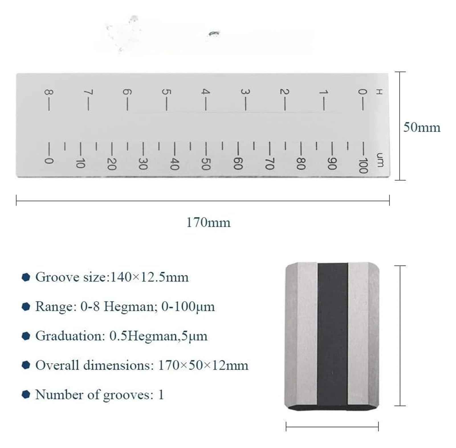 Grindomètre, jauge de finesse de mouture monocanal, 0-100 μm 0-8 Hegman