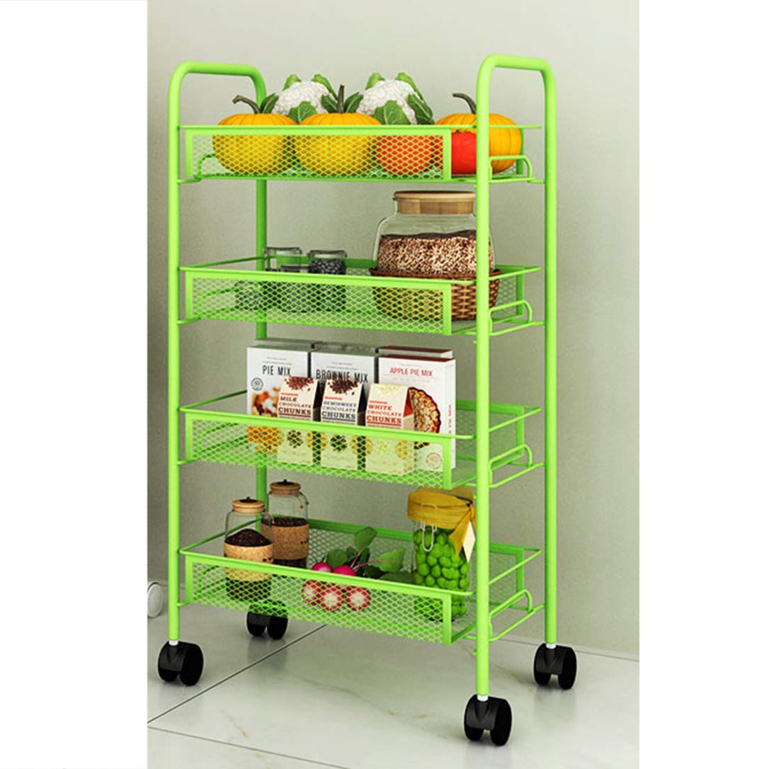 ZYFA Carrello Cucina a 3/4/5 Piani Servizio,con Rotelle Bloccabili, Scaffale Portaoggetti Mobile in Acciaio,Carrello Portaoggetti Multiuso, Carrello Salvaspazio, Scaffale Rete Metallica Contenitori