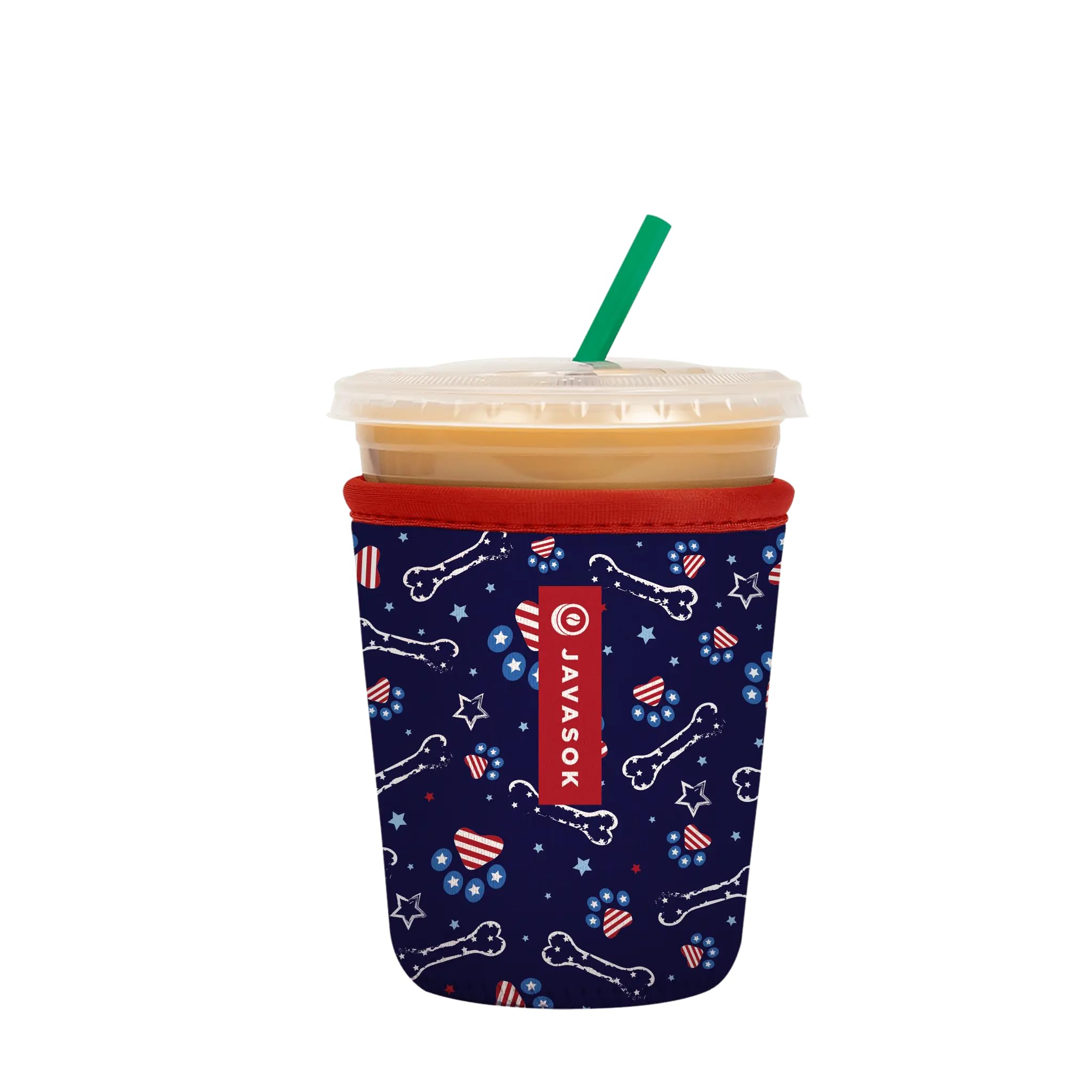 Sok It JavaSok Iced Coffee &amp; Cold Soda Insulated Neoprene Cup Sleeve (Patriotic Paws, Small: 16-20oz)