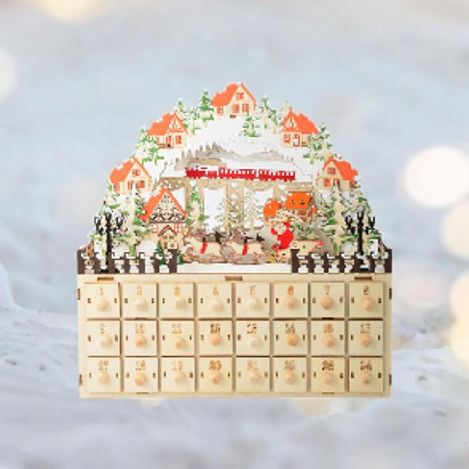 Weihnachts Adventskalender mit 24 Schubladen, Beleuchtete Weihnachtstischdekoration