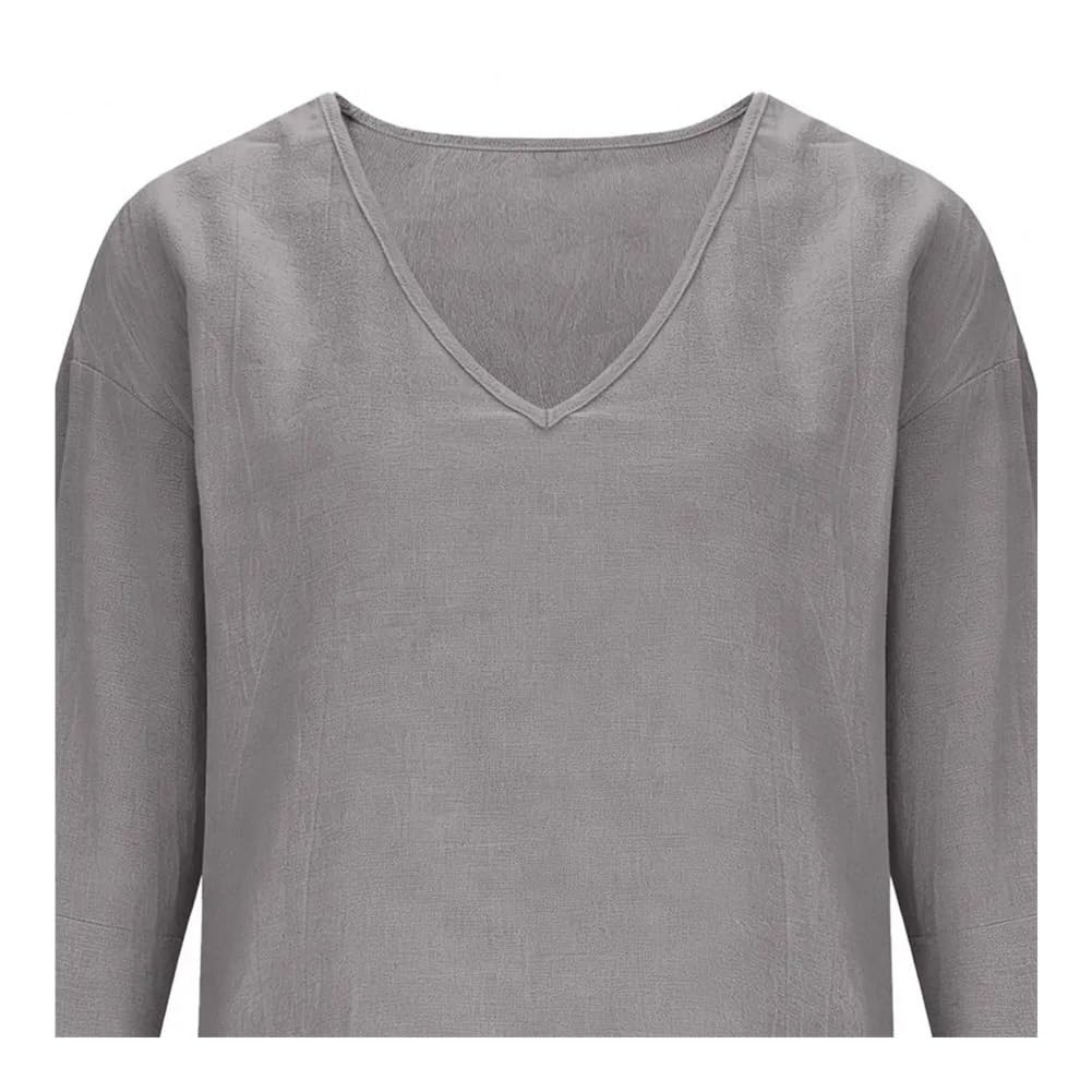 Pullover ampio casual con scollo a V da donna patchwork a maniche lunghe