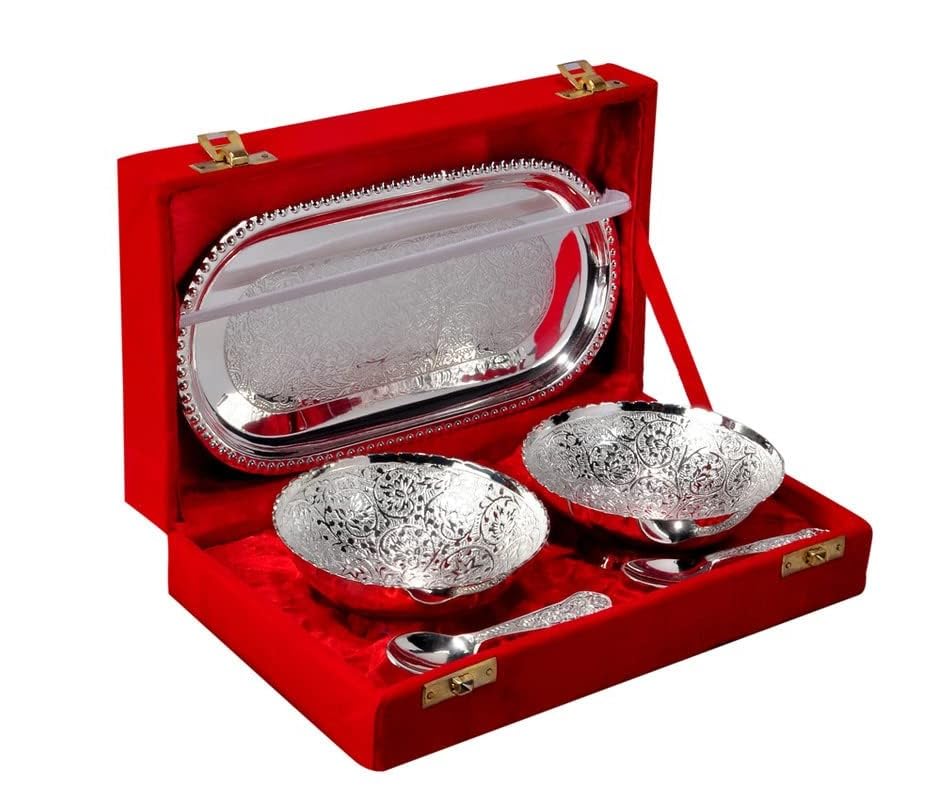 Image of aipur Ace Premium Rakhi Gifts Hamper Rakhi for brother with Silver Plated Gifts Bowl Set With Chocolate & Greeting Card (Bhiya Bhabhi Rakhi With Gift Hamper)