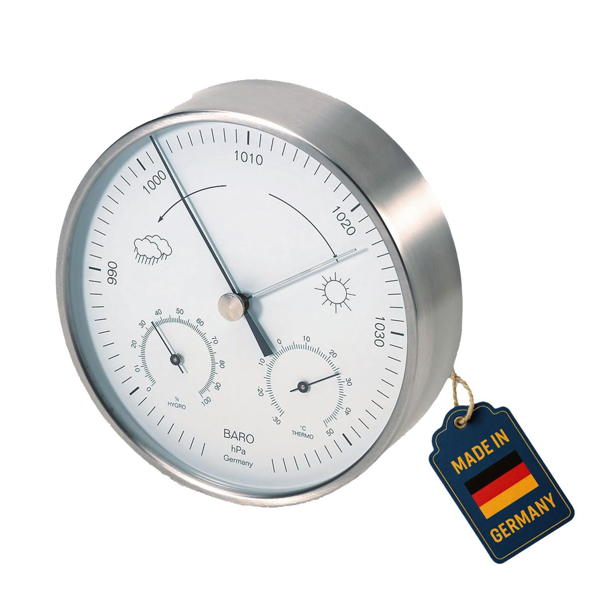 TFA Dostmann Analoge Wetterstation für innen und außen, 20.2027.60, mit Barometer, Thermometer, Hygrometer, Edelstahl, deutsches Familienunternehmen, wetterfest