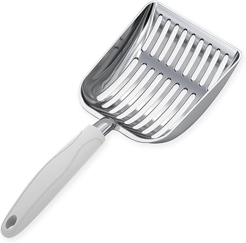 WePet Cuchara de arena para gatos, tamiz de aleación de aluminio, pala de metal para gatitos, pala profunda, mango largo, tamizado de excrementos,