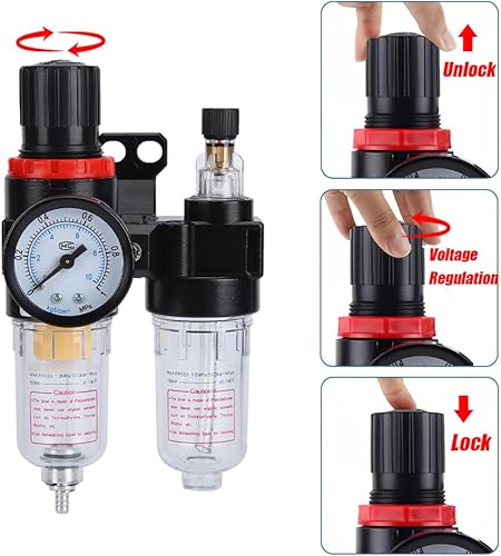Miniatura 5 de Regulador de presión de filtro de aire, compresores neumáticos, separador de trampa de aceite de agua, kit de colador de gas doble, herramienta de