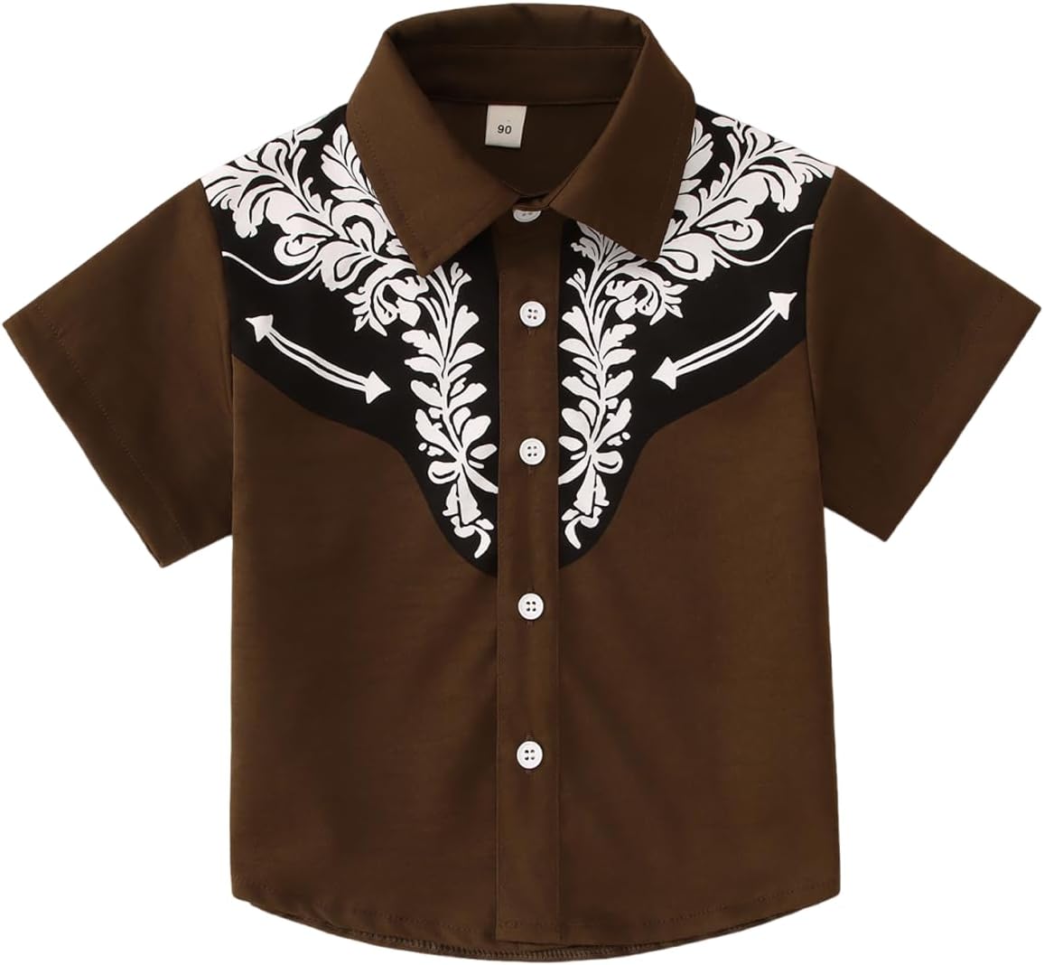 CM C&M WODRO Toddler Baby Boy Western Button Down Shirt Kid Vintage Cowboy Rodeo T-Shirt Country Short Sleeve Summer Clothes