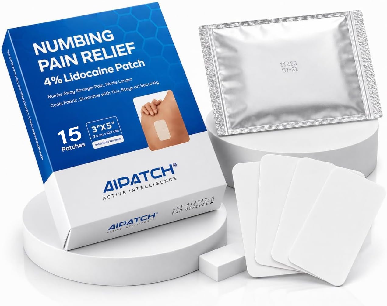 AI Patch 4% Lidocaine Pain Relief Patches, 15 Count, 3 x 5 Inches