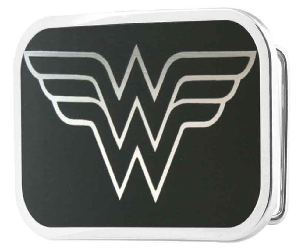 Belt Buckle Wonder Woman Logo Reverse Brushed Rectangle 3.5 Inches by 2.5 Inches