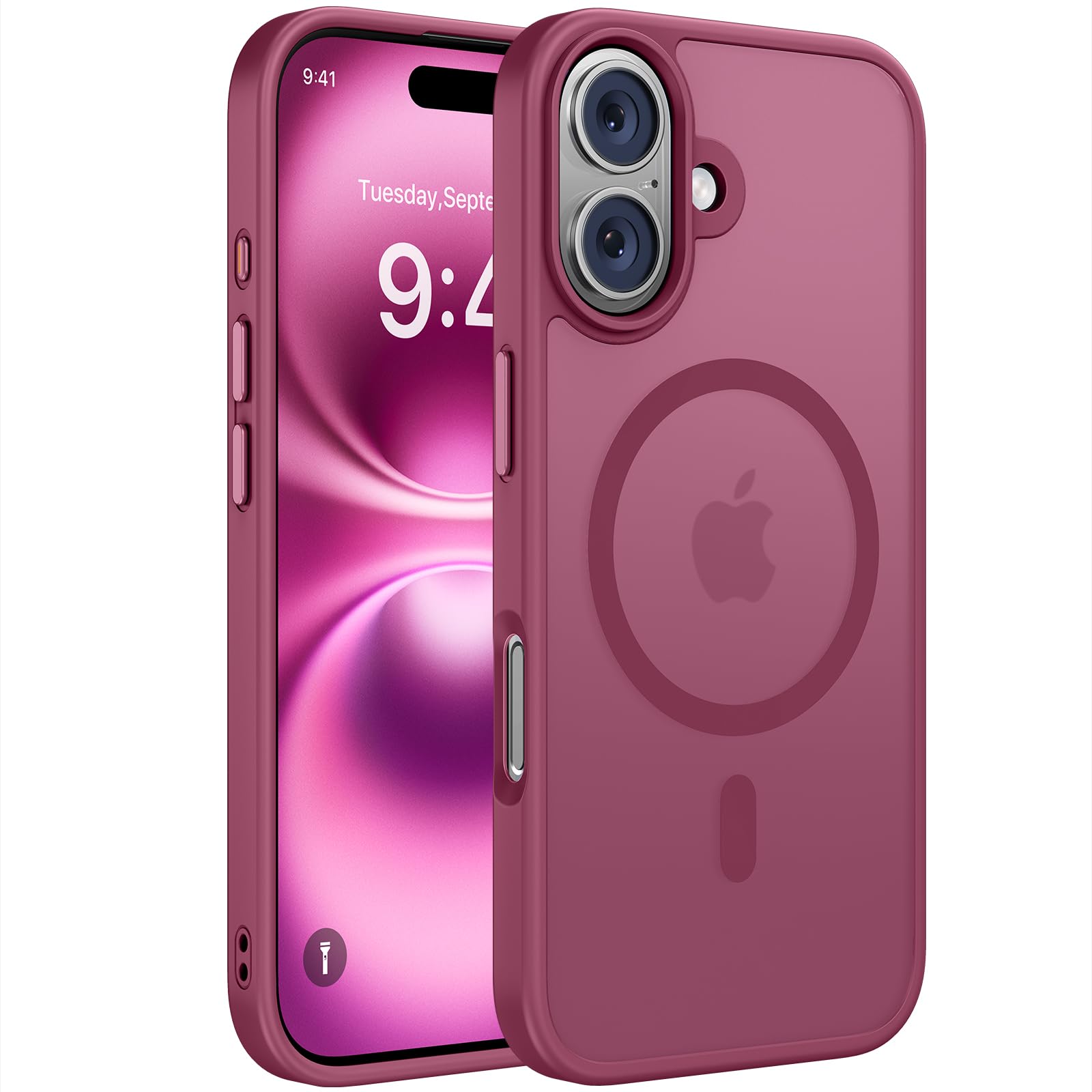 Miracase Magnetic Series for iPhone 16 Case [Compatible with MagSafe] Military-Grade Protection, Anti-Fingerprint, Slim Phone Case for iPhone 16 6.1 inch - Wine Red