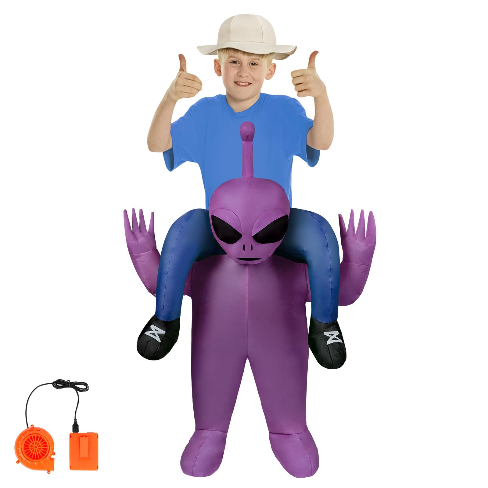 AYBUY Alien Costume, Alien Kidnapping Inflatable Costume Blow up Fancy Dress for Children, Funny Ride-on Halloween Costumes for Halloween Cosplay Masquerade Party, Purple — image 1