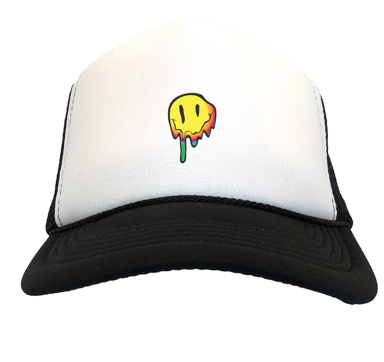 Melting Smile Face - Psychedelic Two Tone Trucker Hat (White/Black)