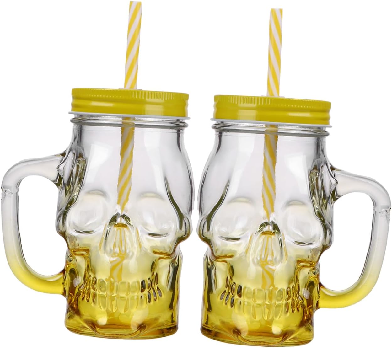 2pcs 500ml Halloween Gradient Skull Glasses with Handle, Party Beer and Cocktail Drinkware Set, Glass Beverage Cups with Lid and Straw for Adult Halloween Decor Random Color