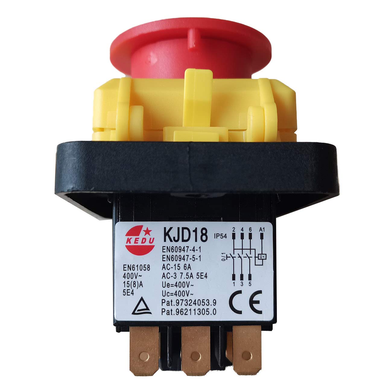 Interruptor electromagnético de 7 pines KEDU KJD18 Interruptores pulsadores de parada de emergencia a prueba de agua para equipos de máquinas herramienta industriales AC 400V 15 (8) A 5E4 IP54