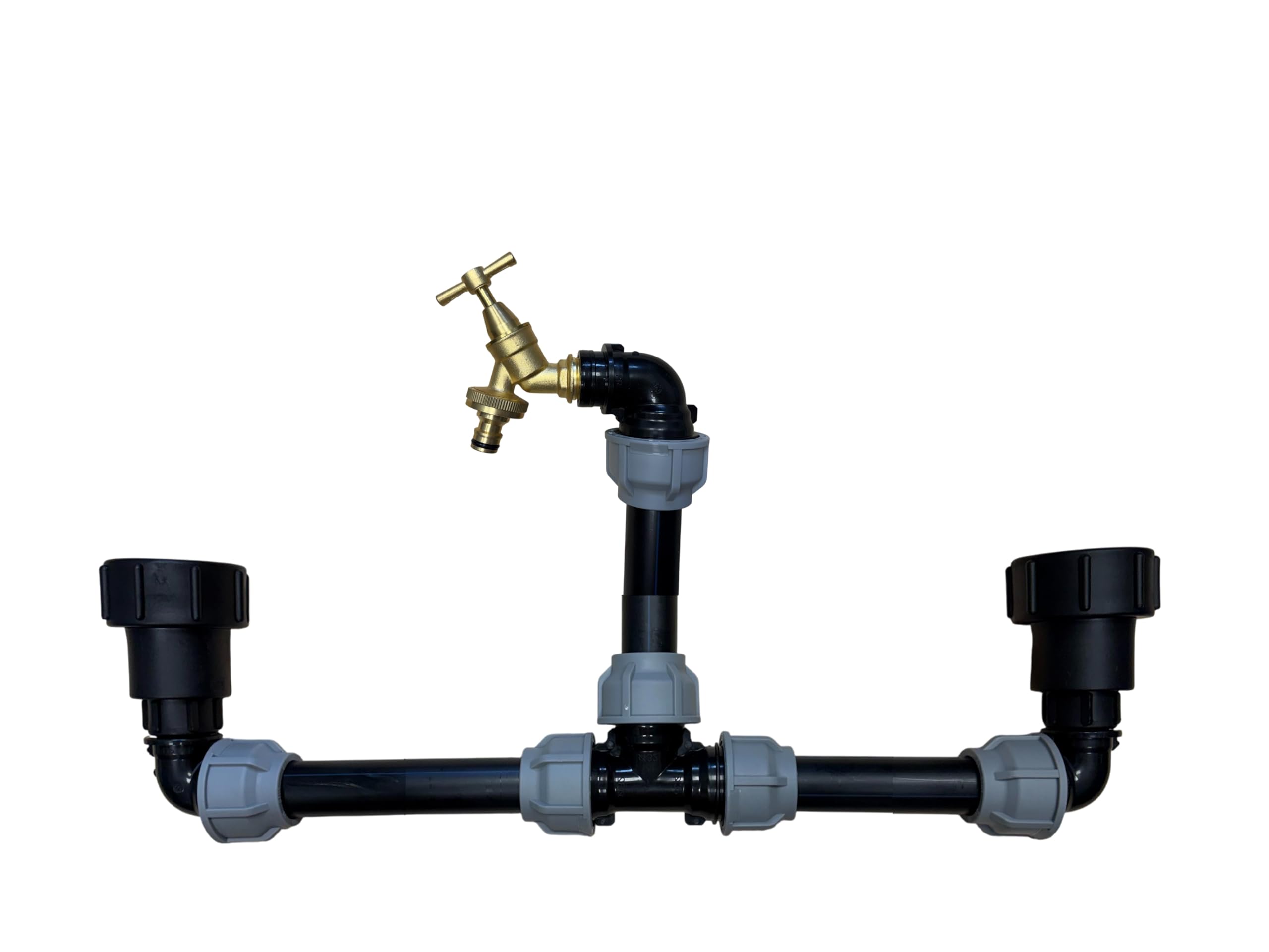 IBC Tank Link Kit S60x6 Connector with Riser Tap – MDPE Pipe 25/32/50mm, Brass Bib Tap, Dual Tank Joining Kit (25mm Pipe)