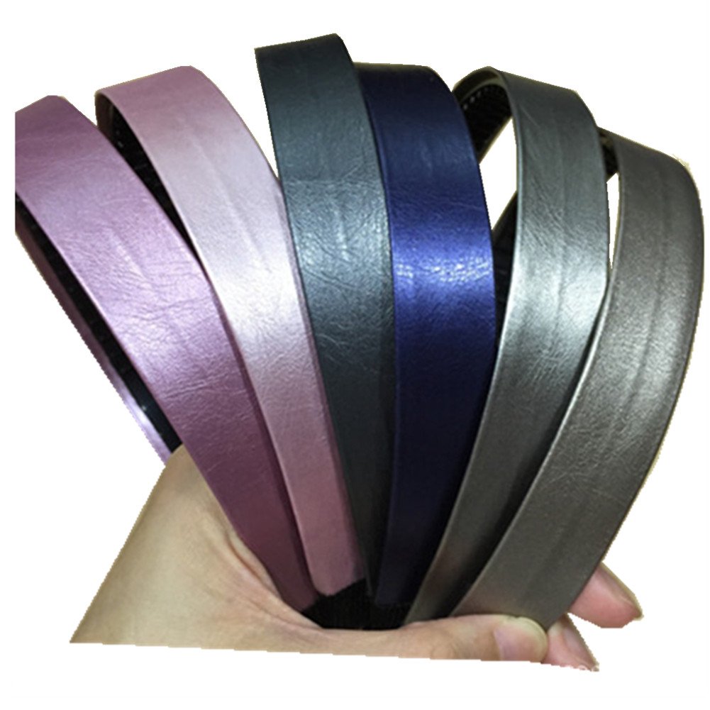 ShungFun Wide 2.5cm Leather Covered Headband Hair Loop Clasp Glitter Hairbands Elastics Hair Bands for Women and Girls,6pcs/Set