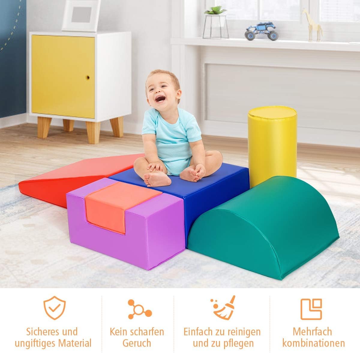 FANTASK 6 STK. Schaumstoffbausteine Farbe, Baby Softbausteine aus Schaumstoff, Riesenbausteine zum Toben und Klettern für Schulkinder, Großbausteine Mehrfarbig, für Kinder im Vorschulalter