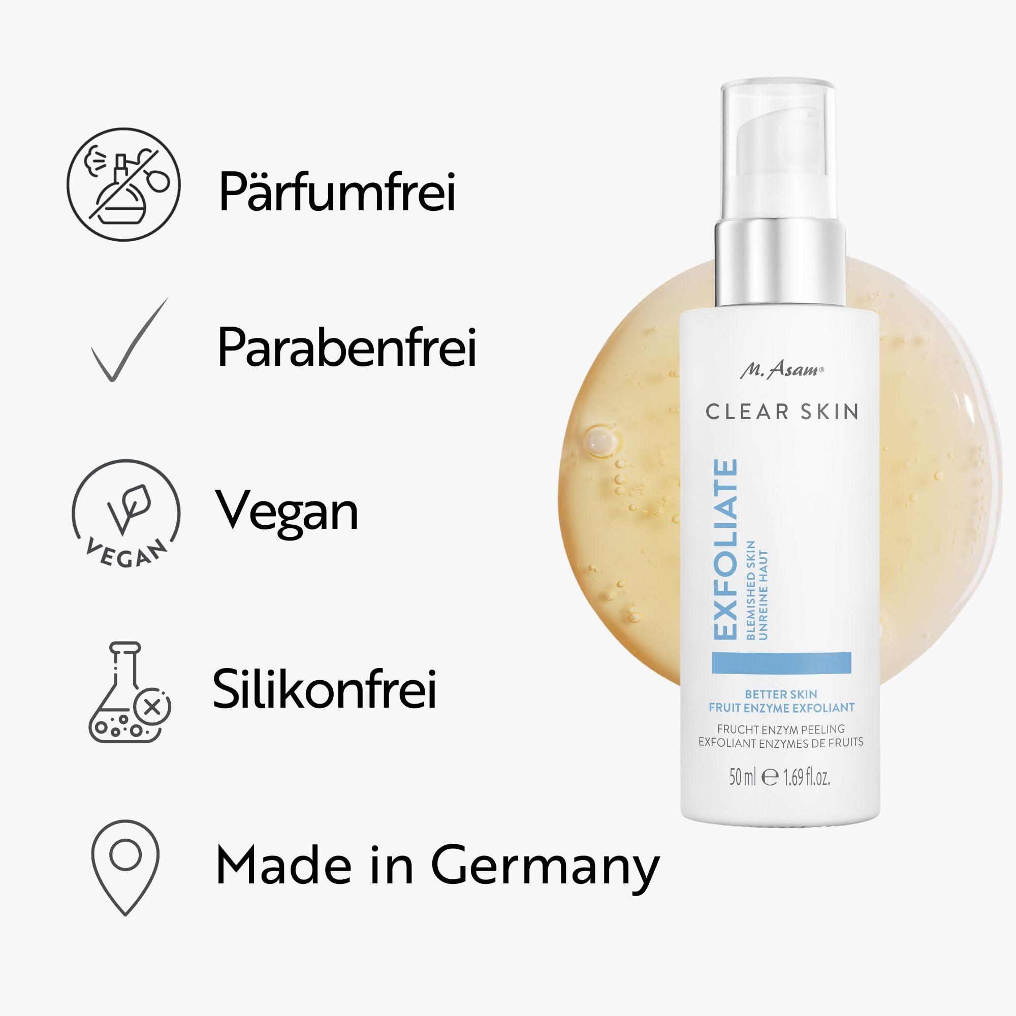 M. Asam CLEAR SKIN Better Skin Fruit Enzyme Exfoliant (50 ml) – AHA Peeling mit Enzymen, sanftes Fruchtsäurepeeling für alle Hauttypen, exfolierend, Skincare für klare Haut, vegan