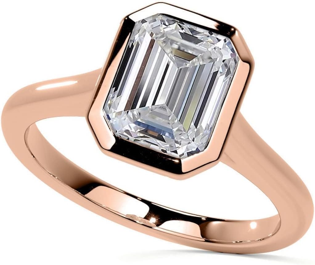 1-4 CT Emerald Cut Moissanite Solitaire Ring Diamond Engagement Rings for Women Wedding Bridal Set Bezel Eternity 10k/14k/18k Solid Gold Silver Antique Promise Gift for Her