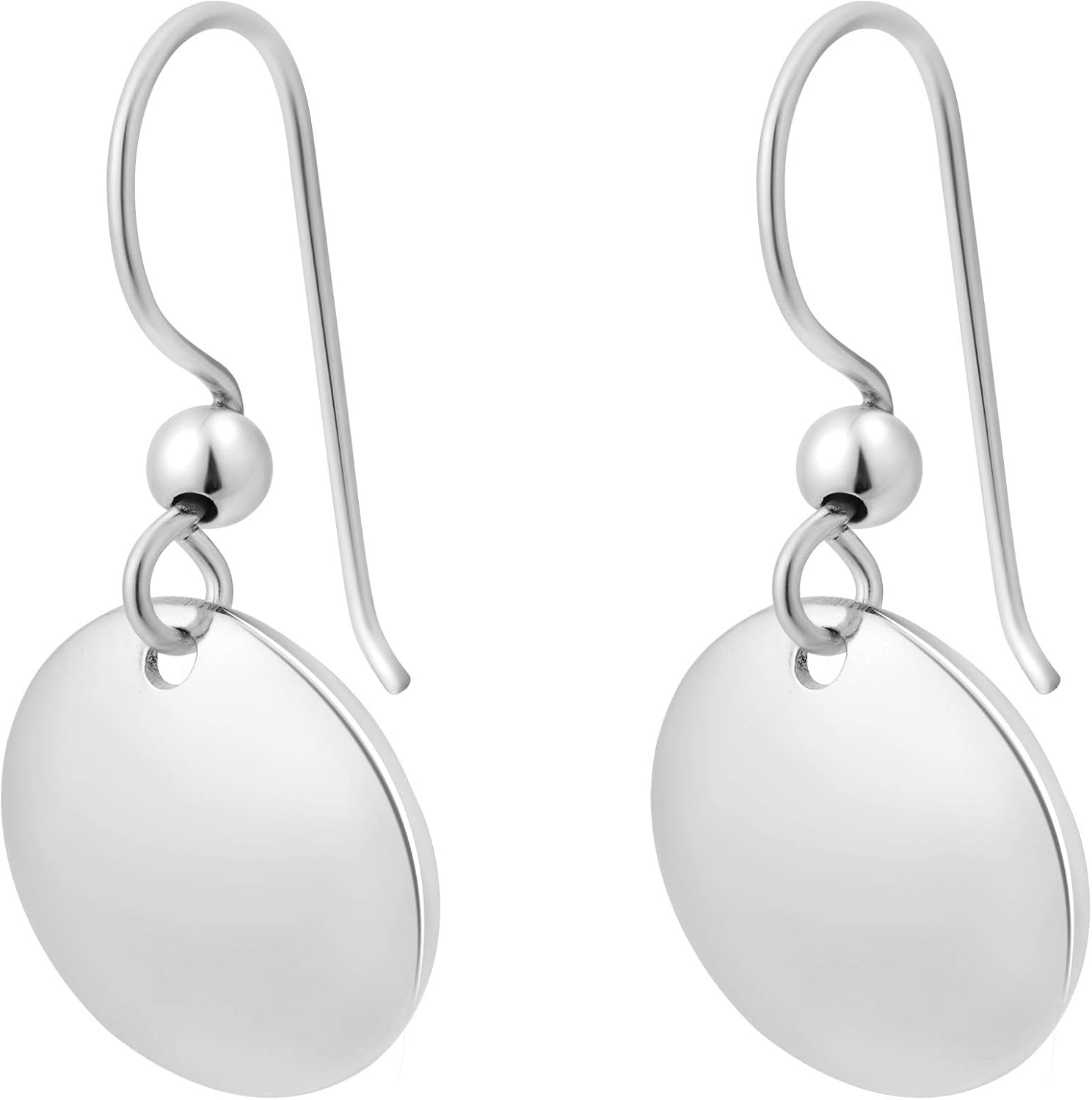 AeraVida Classic Disc .925 Sterling Silver Drop Fishhook Earrings | Casual Chic Sterling Silver Earrings for Women | Versatile 12x27mm Silver Jewelry - Image 2