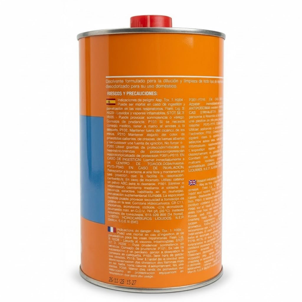 Suinga Disolvente Sin Olor de Alto Rendimiento 1 Litro | Pack 12 Limpiadores de Resinas Poliester y Herramientas de Pintura | Diluyente Especial 12 L para Fibra de Vidrio y Carroceria