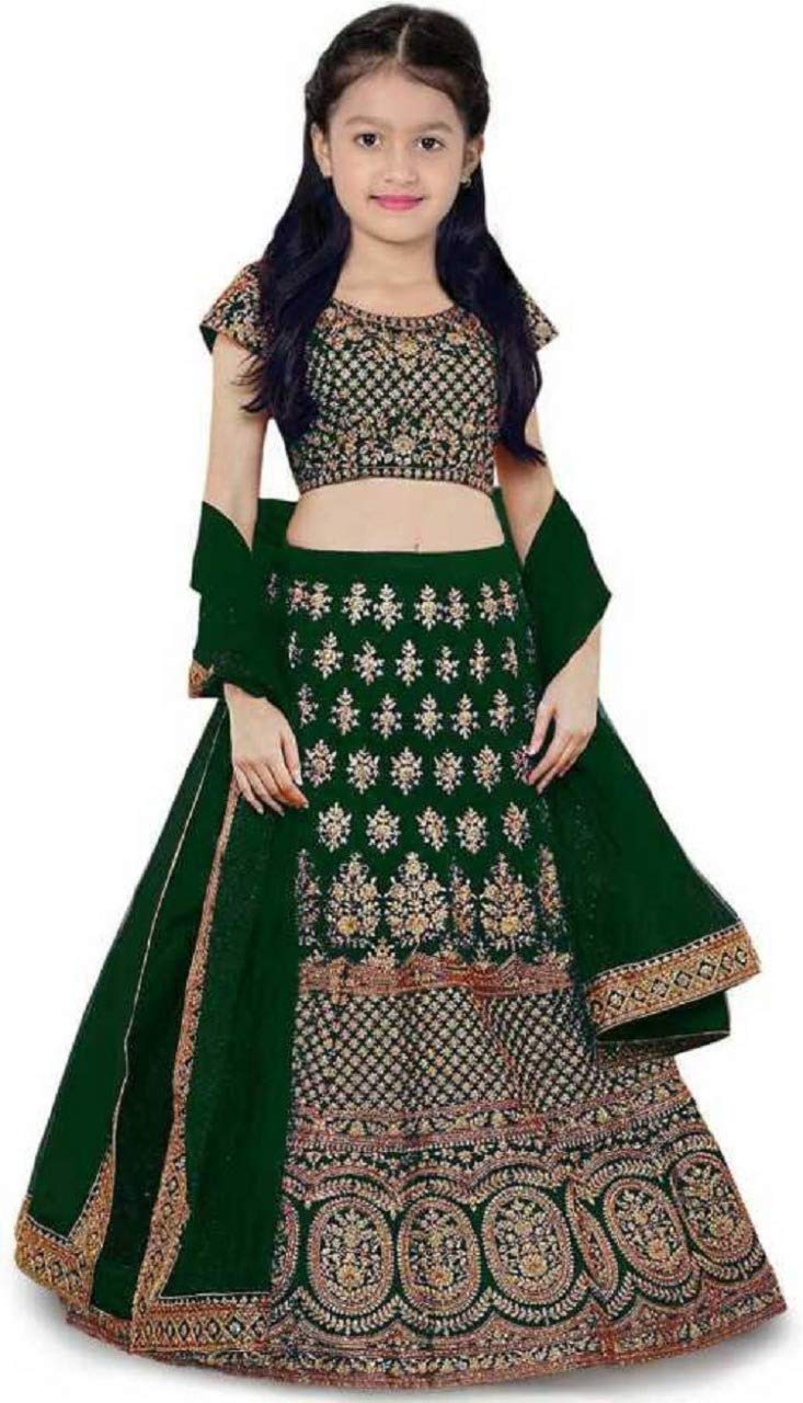 Indian Tulip Girl's Silk Semi-stitched Lehenga Choli
