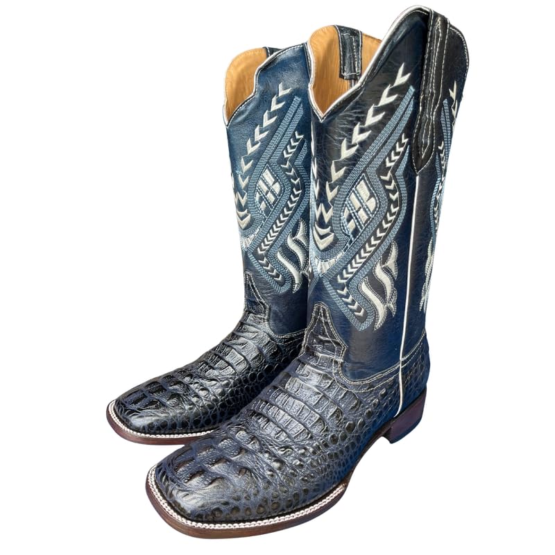 Image of Men's Alex Exotic Caiman Python Western Cowboy Boots Square Toe Pull On Tall Shaft bota de vaquero para hombre
