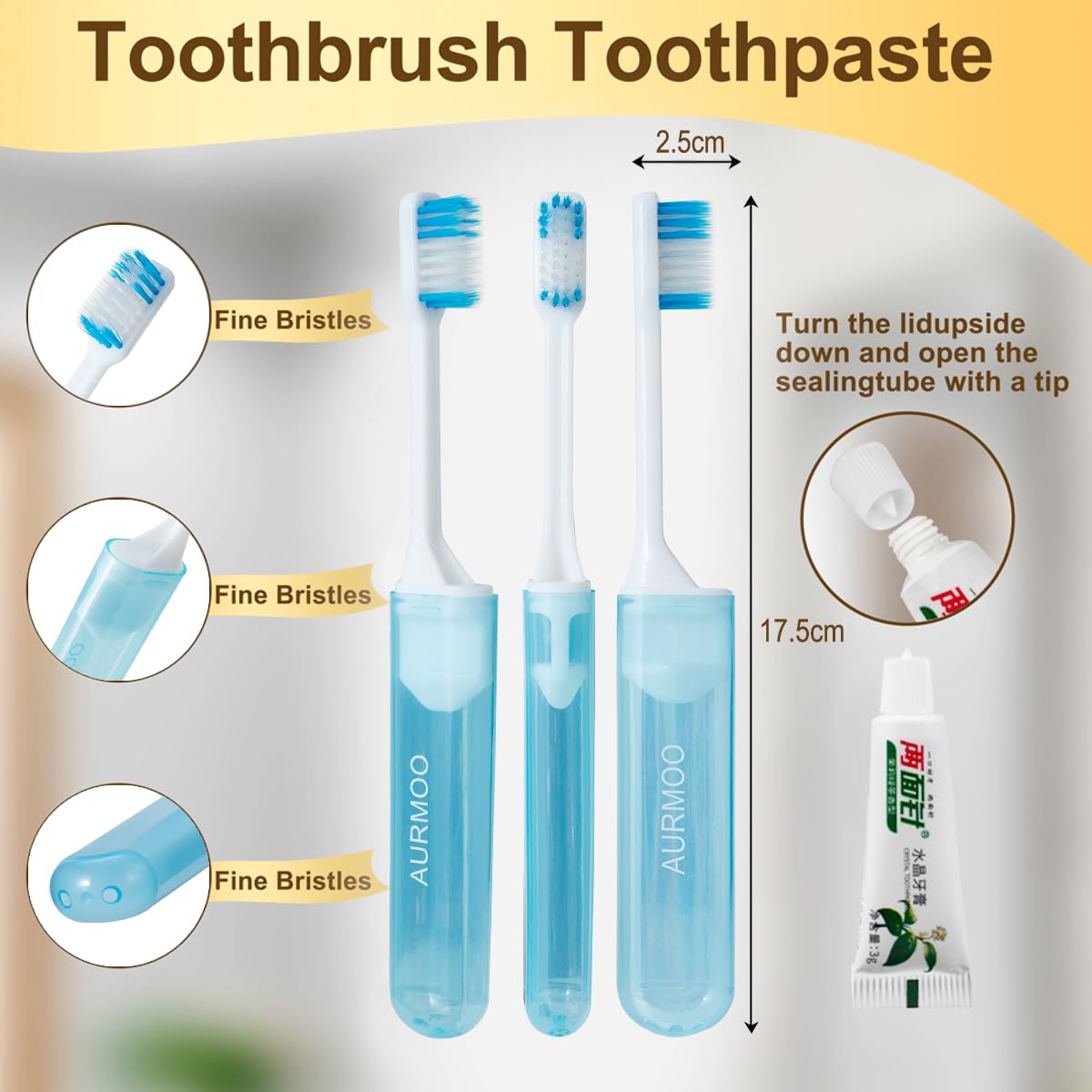 Spazzolini da denti da viaggio Pieghevoli, 30 Spazzolino da Viaggio con Dentifricio, Spazzolino da Denti Portatile, Spazzolini Monouso, Toothbrushes, Confezionati Singolarmente, Blu