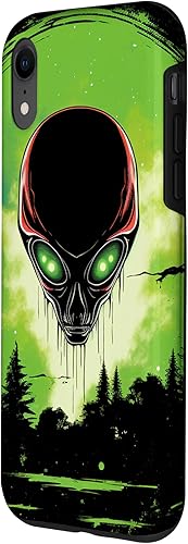 Vista 17 de iPhone 14 Pro Max Cute Green Alien Head UFO Space Face Alien Case