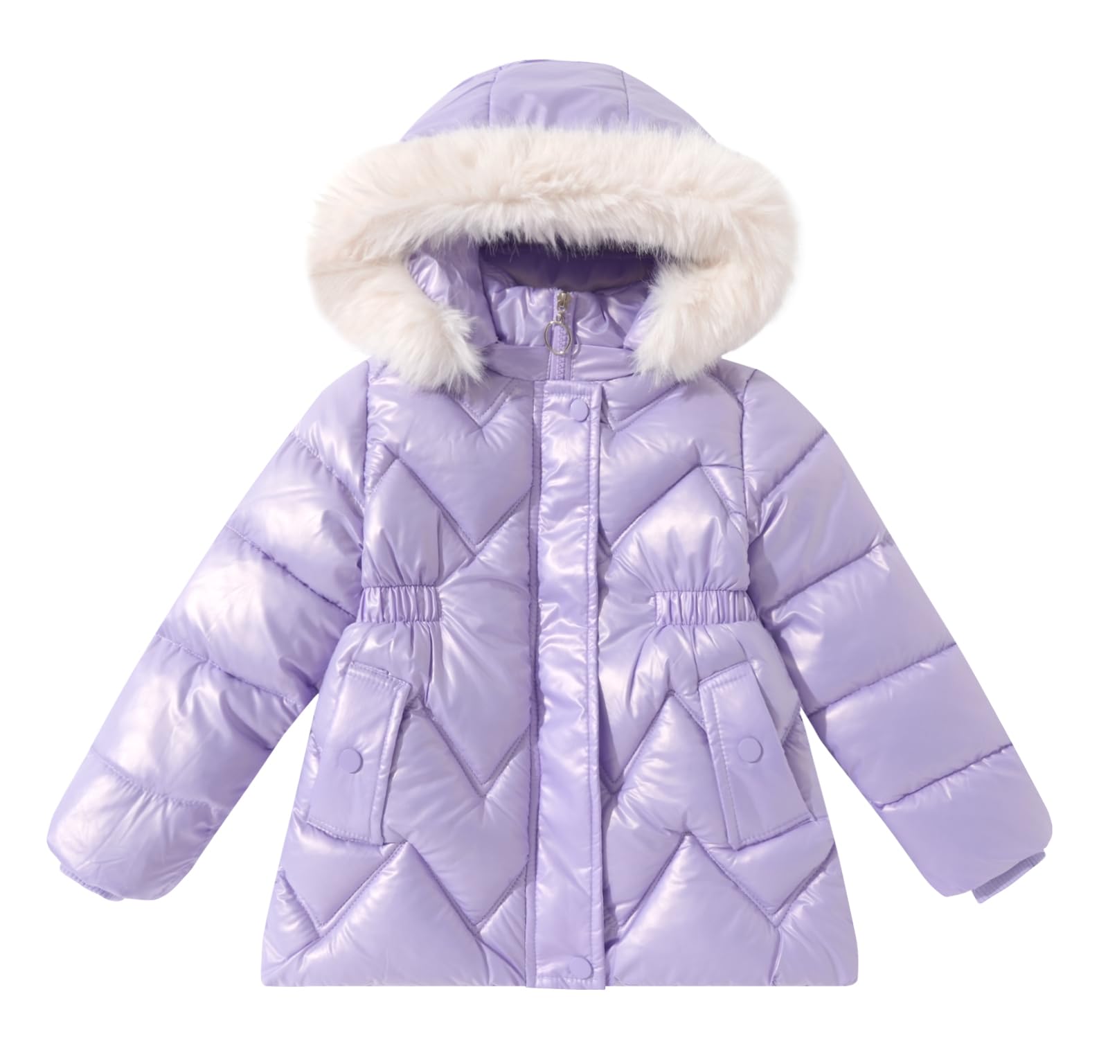 SEAUR Abrigo de invierno con forro polar acolchado brillante con capucha para niñas, abrigo cálido resistente al viento ligero