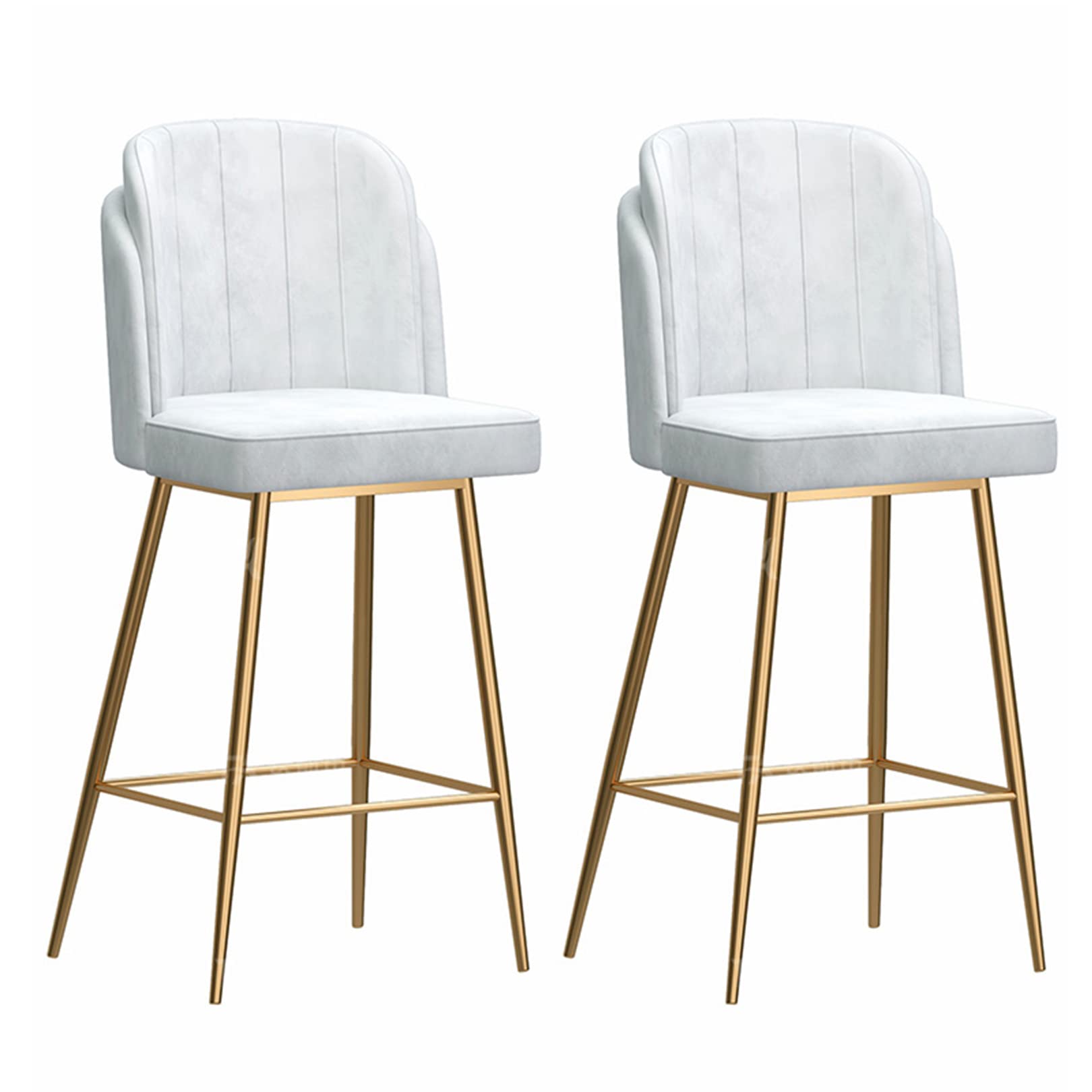 Tabourets de comptoir 65cm en velours beige pour îlot de cuisine (Lot de 2)