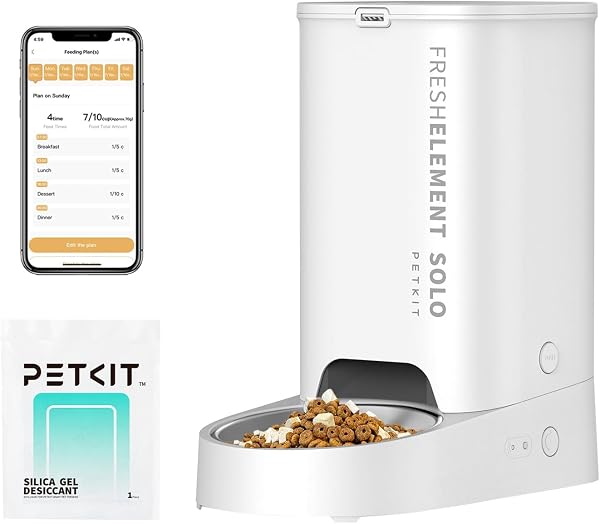 PETKIT Automatic Cat Feeder, 2.4G WiFi, 3L Food Dispenser Cats/Dogs, App Control, 1-10 Meals a Day, Freeze-Dried Compatible, Stainless Steel Bucket, USB Cable (Milk White) - 1