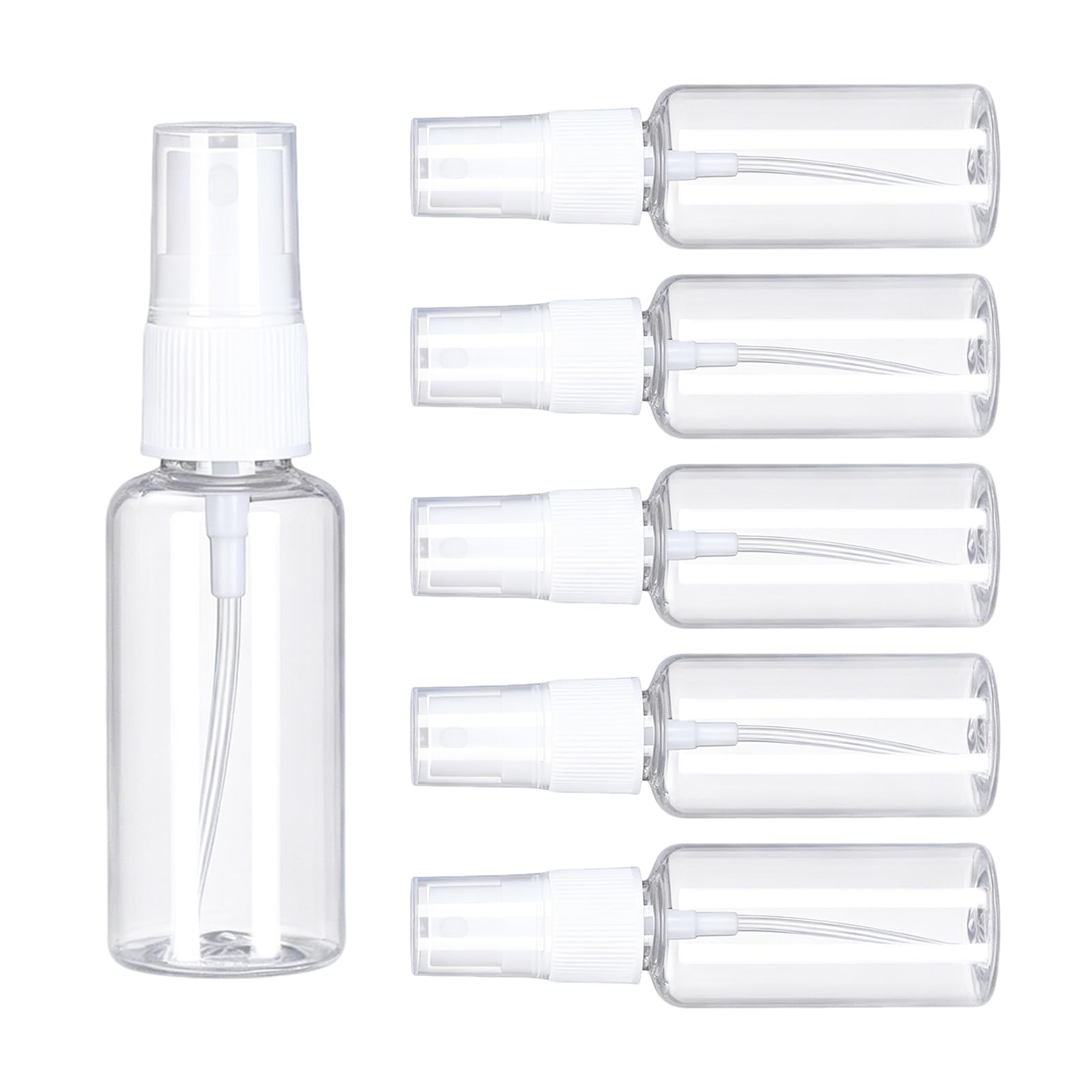 Inlefen 6 Pack 30ml Fine Mist Spray Bottles, Refillable Mini Plastic Atomiser Bottles with Caps, Clear Travel Size Containers for Perfume, Skincare, Toiletries & Cleaning Solutions (30, ml/min)