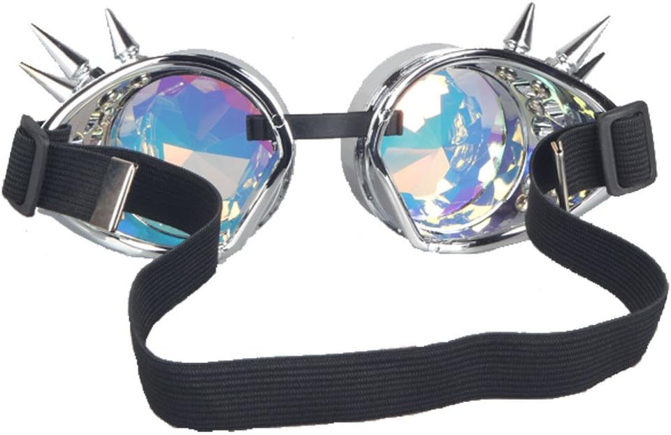 Kaleidoscope Rave Rainbow Crystal Lenses Steampunk Goggles Spike Halloween