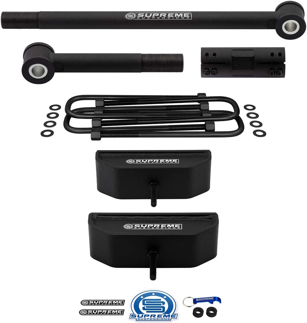Supreme Suspensions - 2 Inch Front Leveling Kit For 1999-2004 Ford F250 F350 Super Duty 4WD | US Patent Pending Lift Blocks + U-Bolts Front Lift Kit with Adjustable TrackBar