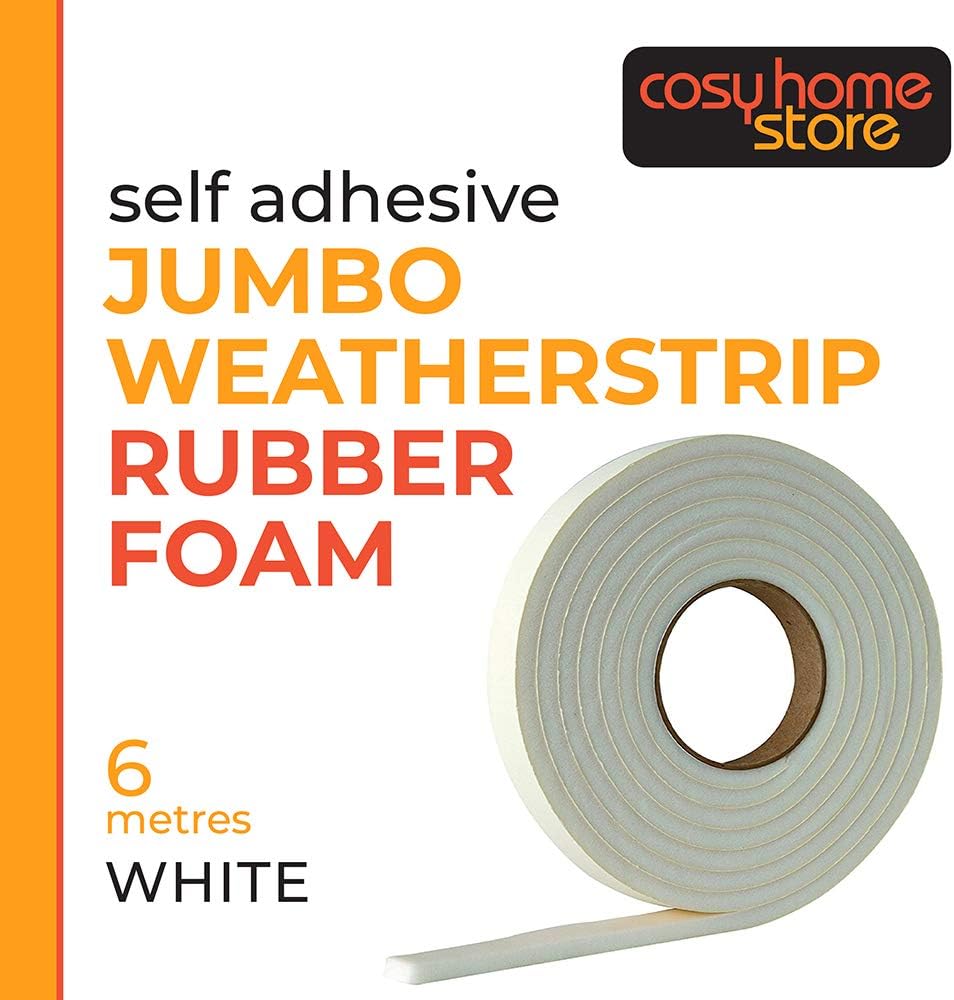 Jumbo Rubber Foam Weatherstrip Draught Excluder, Extra Wide 19mm + Extra Thick 11mm Draft Excluder for Larger Gaps, 6 m White
