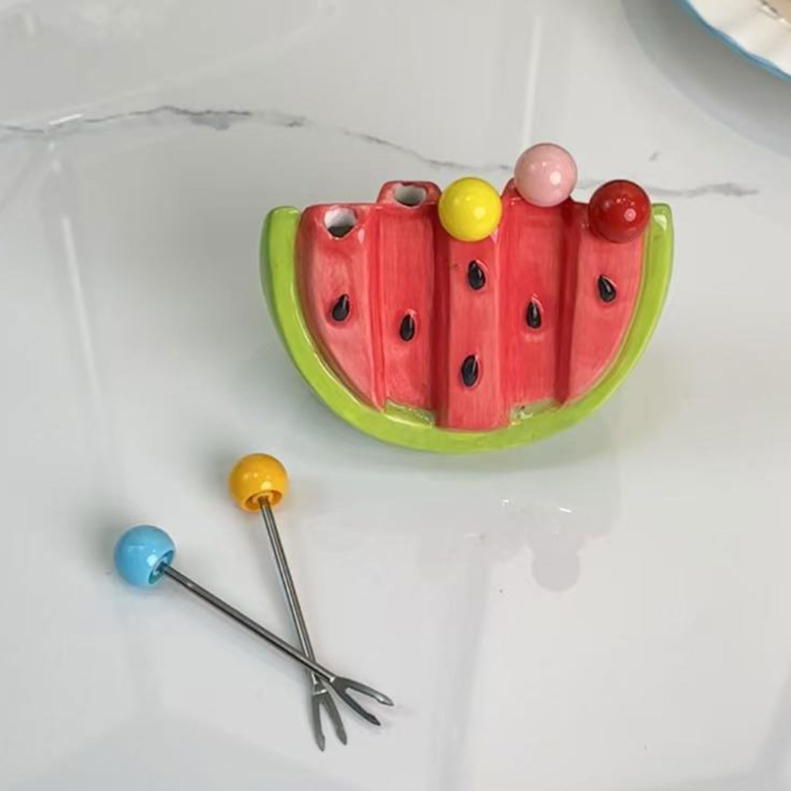 Lot de 5 Fourchettes à Fruits en Acier Inoxydable avec Design en Forme de Pastèque, Fourchettes à Dessert, Fourchettes à Cocktail, Idéal pour Pique-Nique, BBQ, Mariage