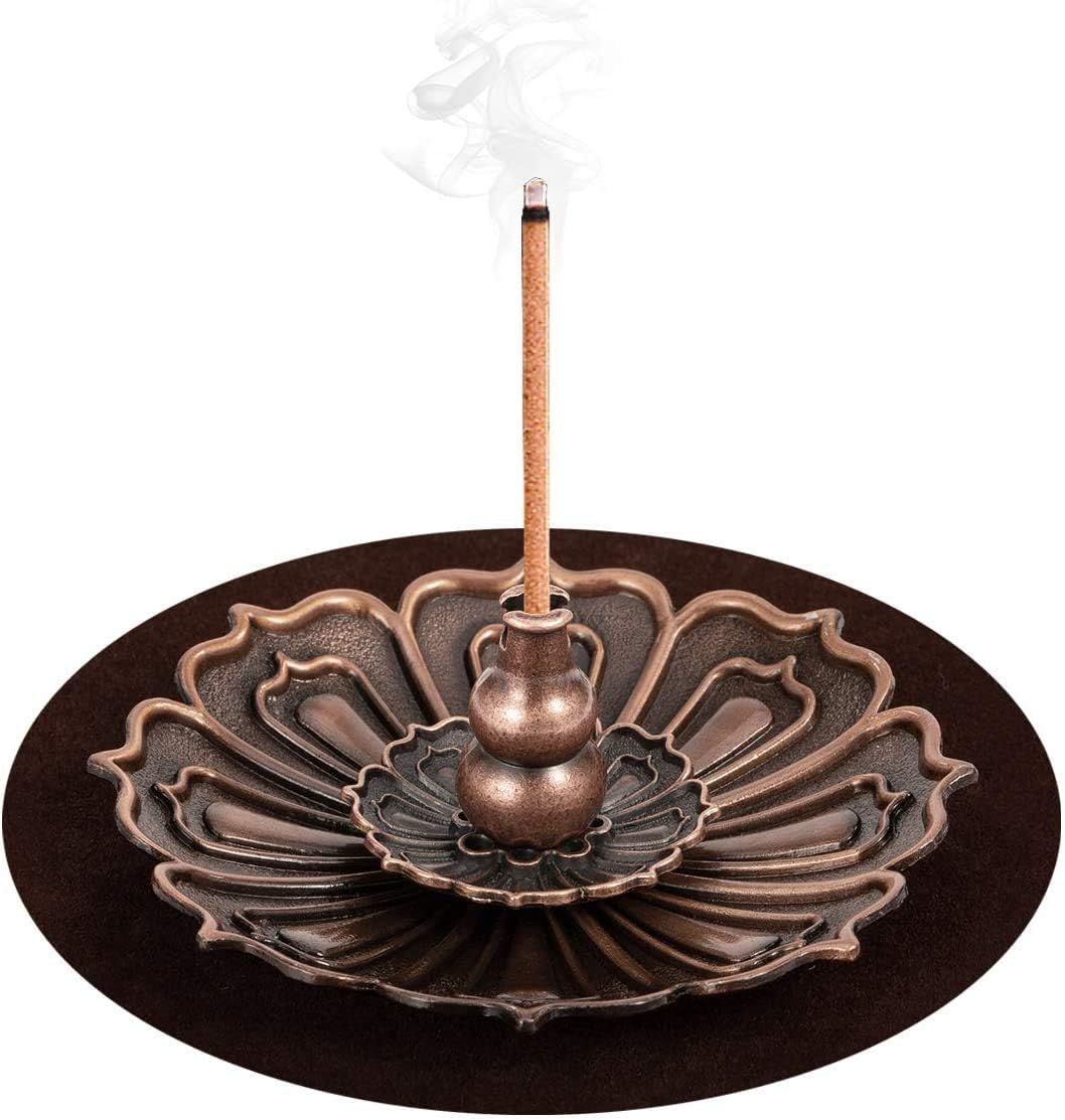 DK177 Brass Incense Sticks Holder Lotus Inscent Burner Disc for Resin Granular Powder Cone Coil Ash Catcher Cinnamon Organic Citronella