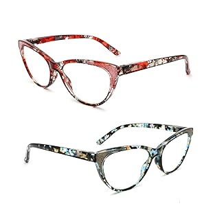 eyeezi Cat Eye Reading Glasses for Women-4PC Blue Light Blocking Flexible Spring Hinges Stylish Anti-glare UV400 Readers Fashionable Eyeglasses+0.0