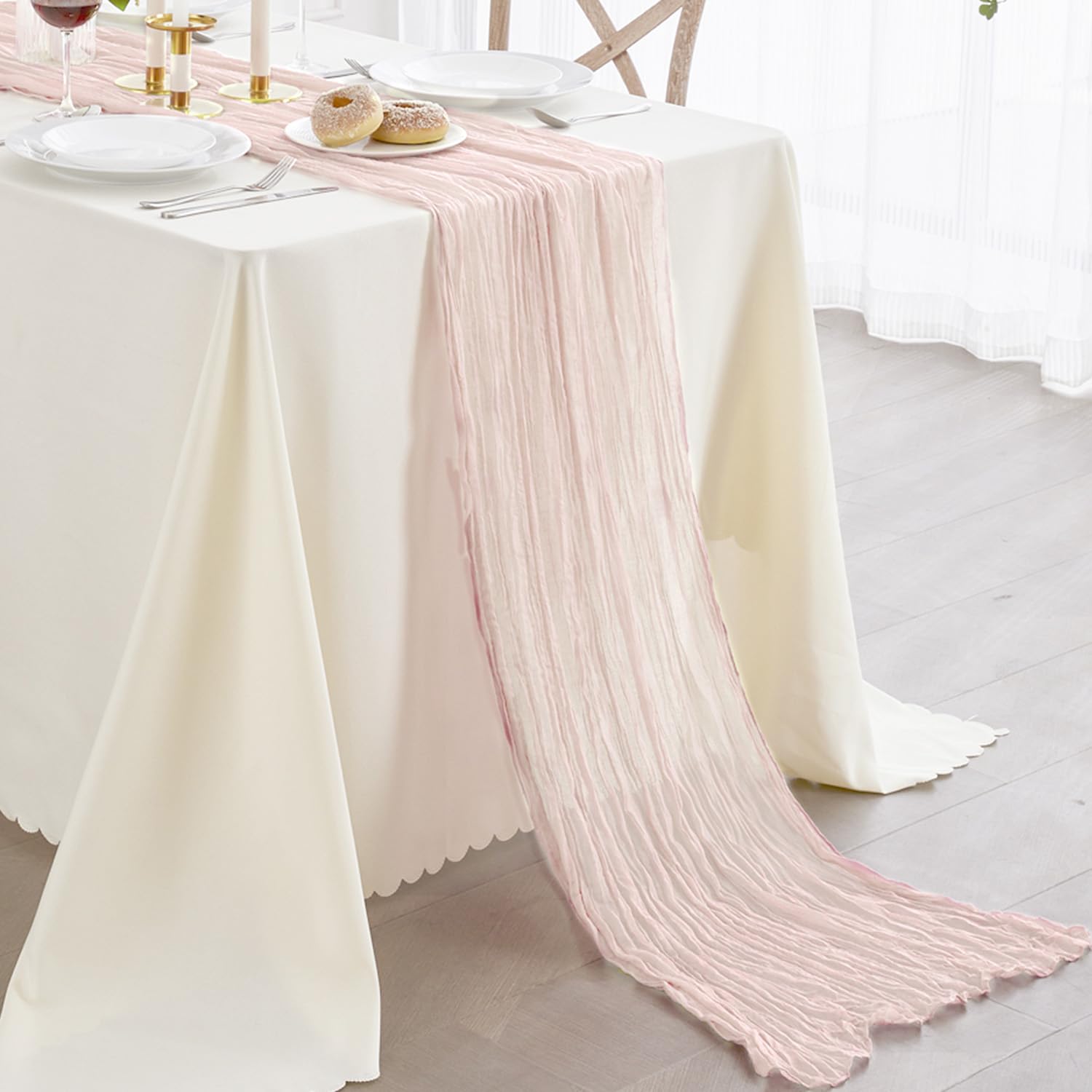 NialnantLight Pink Cheesecloth Table Runner, Boho Wedding Table Runner Pink Table Runners 10 Ft, Pink Gauze Table Runner 120 Inches Long for Bridal Baby Shower Wedding Decor