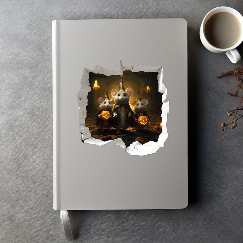 Miniatura 3 de Calcomanía de pared 3D de ratones de Halloween con agujero de ratón, para habitación de los niños, aula, hogar, dormitorio, sala de estar,