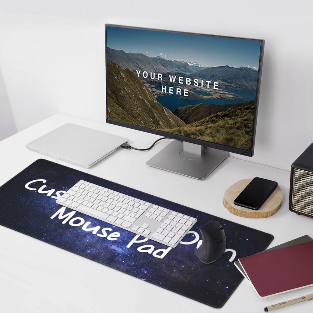 Customized Large Mouse Pad Design Your Own Add Photo Picture Text Logo Non-Slip Personalized Desk Pads for Office Home, 40 Colors, 35.5"x16"
