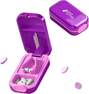 Pill Cutter Splitter for Small or Large Pills with Safety Lock - Accurate and Easy Travel-Friendly Design for Daily Use (Purple)