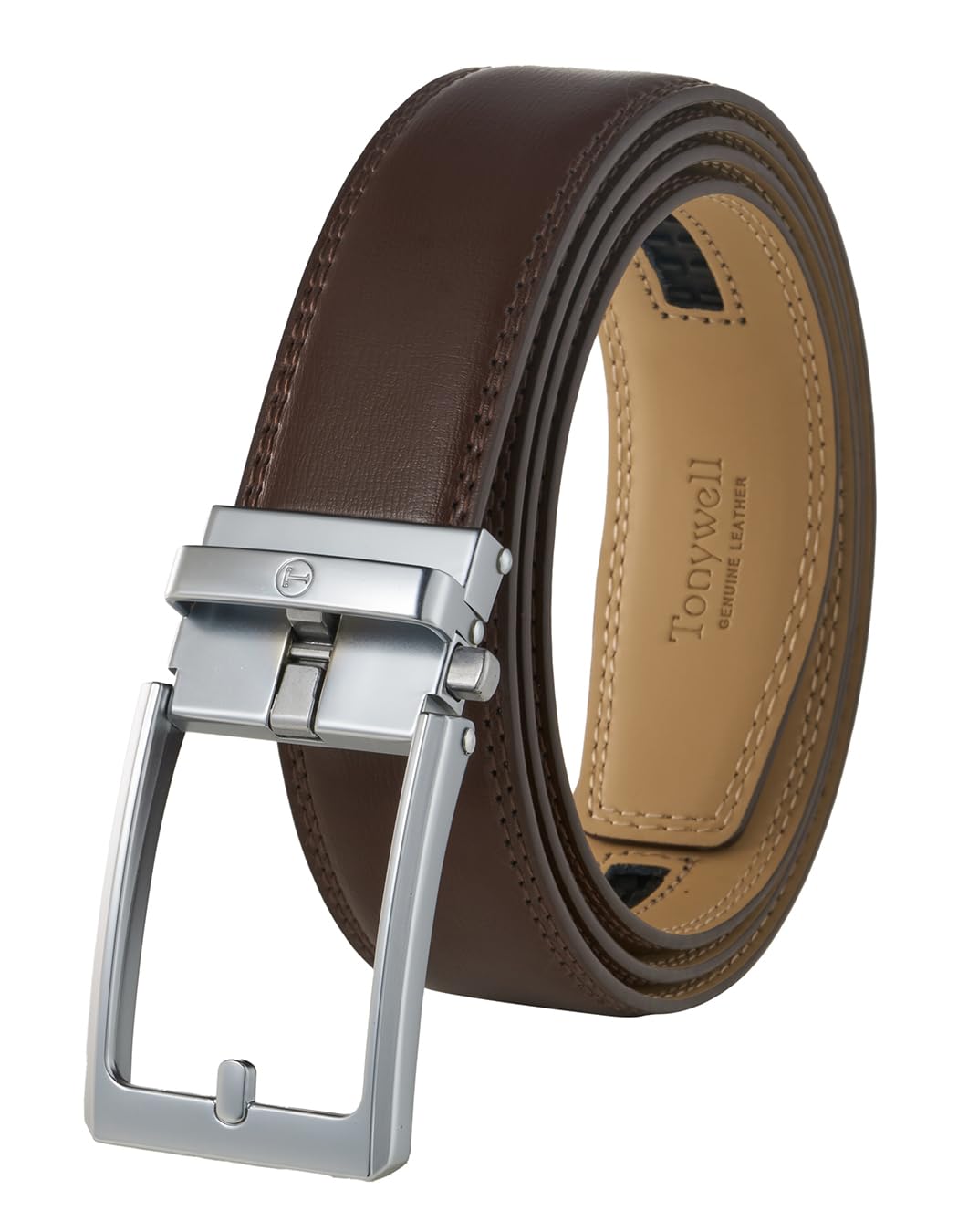 Tonywell Men's Leather Ratchet Belt, 1 3/8" Adjustable Dress Belt, Trim to Fit