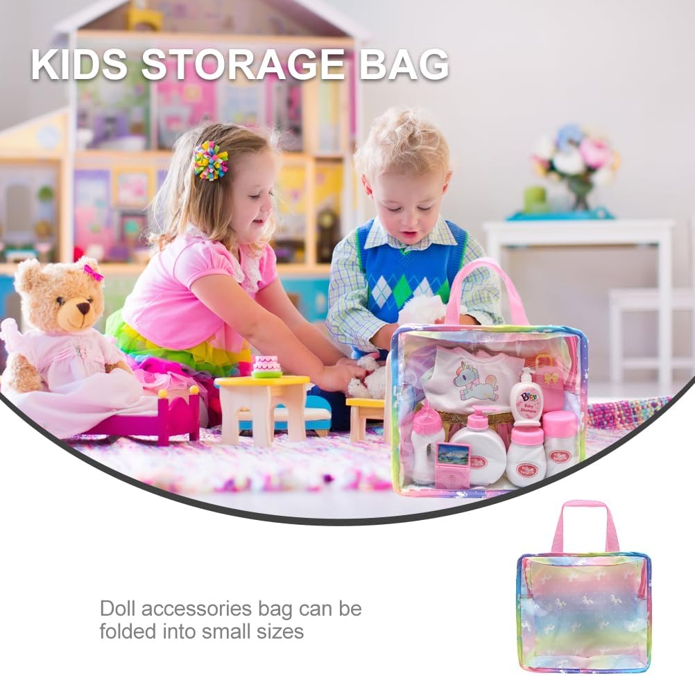 Portable Doll Clothes Storage Bag 2-Pack Travel Doll Accessories Organizer Tote Pouch for Kids Pink and Blue 9.64X8.66X6.29In