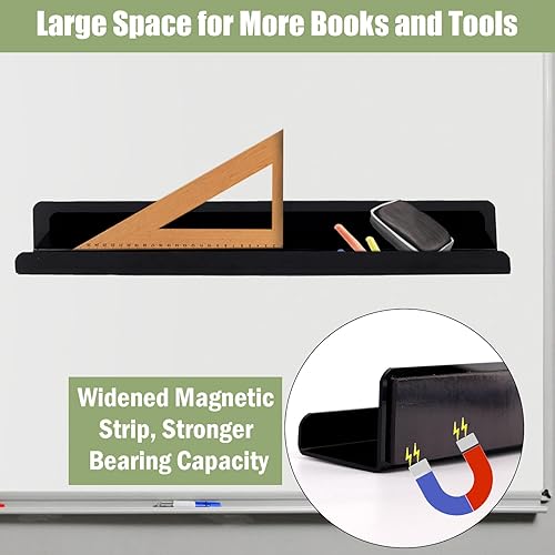 Miniatura 3 de 2 estantes magnéticos para libros, repisa magnética para pizarra blanca con soporte magnético para marcadores, estante flotante para libros, bandeja